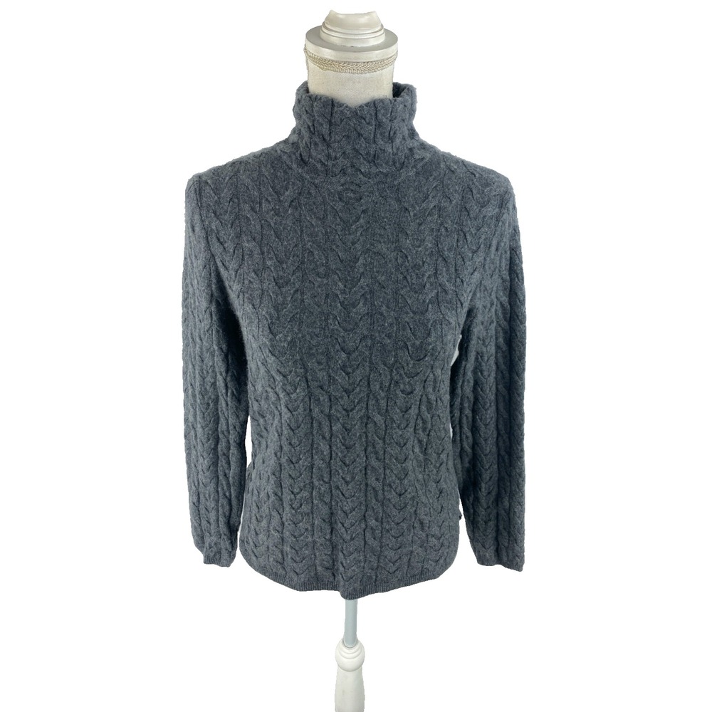 Garnet Hill Womens XS/S Gray Cable Knit 100% Cashmere Pullover Sweater Mock Neck